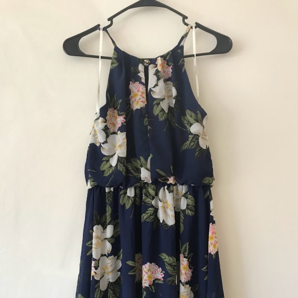 Floral Halter styled blue dress